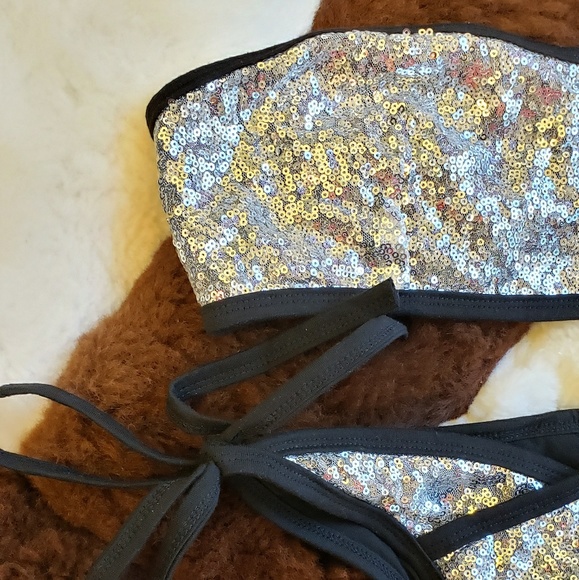 Sequins silver swimsuit bikini set - Picture 3 of 5